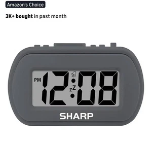 SHARP Digital Alarm Clock – Tactile Plastic Case w/ Soft Rubberized Finish Gray - Picture 1 of 5