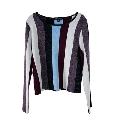 INC blue purple striped sparkle metallic sweater XL - Image 1 of 4
