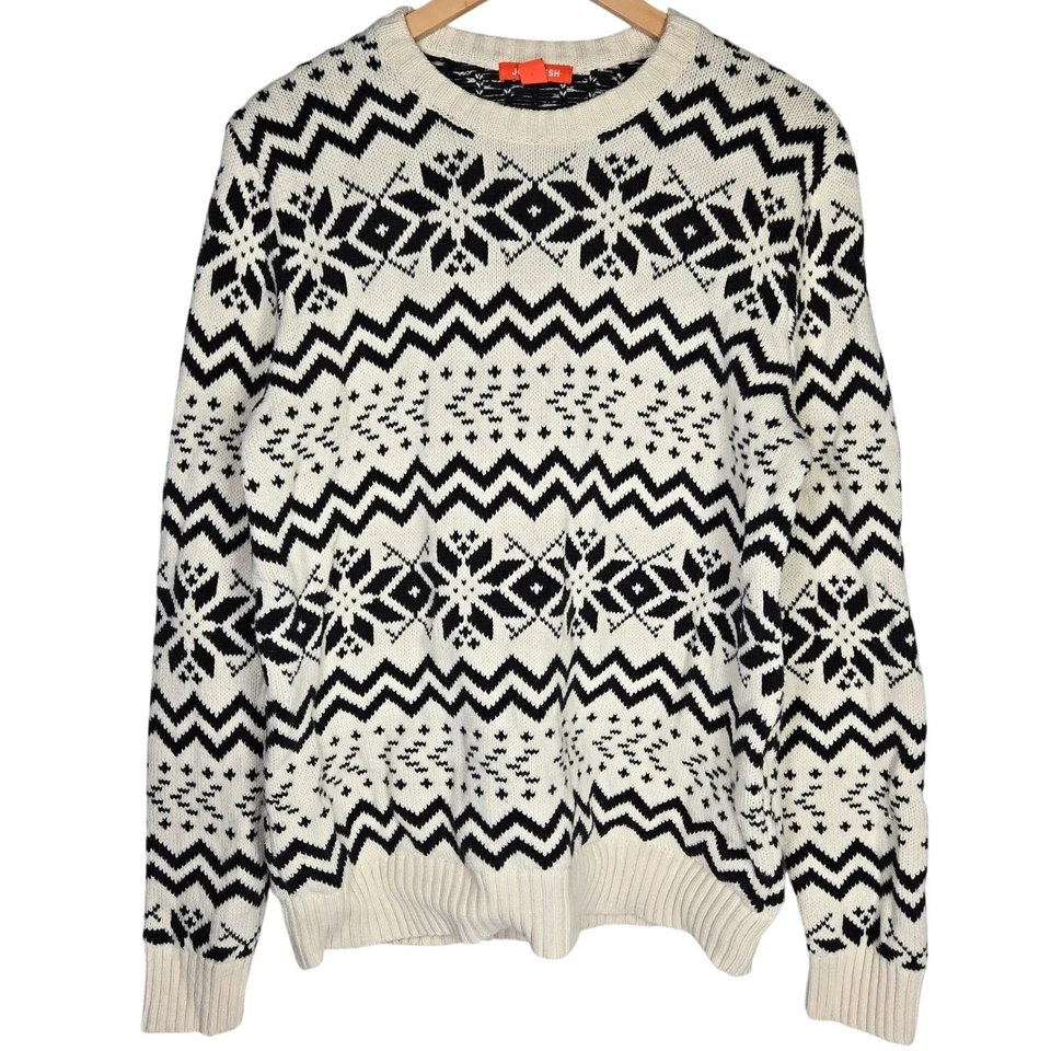 Suéter Joe Fresh Para Hombres Fair Isle Copo de Nieve Tejido M Beige Negro Manga Larga Foto 1 de 4