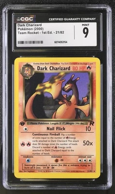 CGC 9 MINT Dark Charizard 2000 Team Rocket 1st Edition 21/82 Pokemon Card - Image 1 of 2