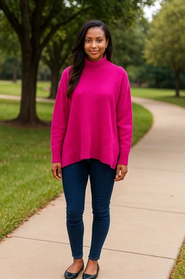 Suéter de viaje de oficina Tahari para mujer M poliéster/spandex rosa cuello falso aberturas laterales Foto 1 de 4