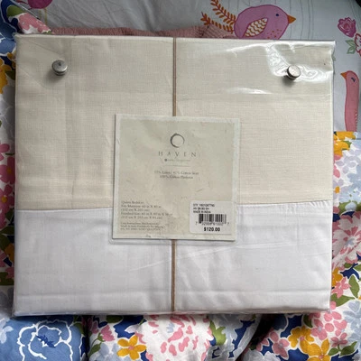 Haven Hotel Collection Falda Cama Queen 16” Falda Gota Mezcla Lino Crema Nueva con Etiquetas Foto 1 de 4