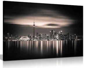Sepia Toronto Skyline Stadtbild gerahmter Leinwanddruck Wandbild Wohndeko - Bild 1 von 6