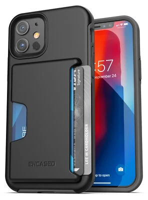 iPhone 12 Wallet Case Cover with Card Holder Slot (3 Credit Cards) Black - Image 1 of 4