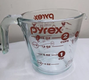 Pyrex 2 Cups 16 Ounce Glass Measuring Cup Red Font Open Handle Made In USA - Picture 1 of 8