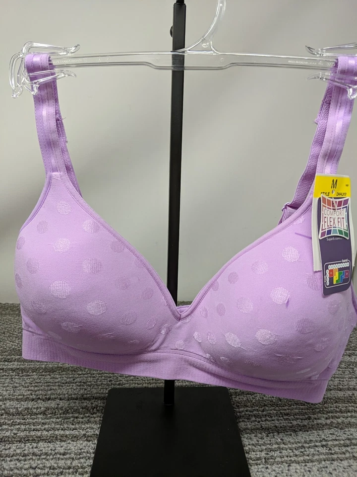 HANES SIZE M COMFORT FLEXIBLE FIT LAVENDER WITH DOTS BRA DHHU08 FLAWED - Image 1 of 4