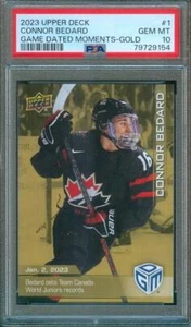 2023 Upper Deck Connor Bedard Juego Momentos Fechados Oro #1 Equipo Canadá PSA 10 - Imagen 1 de 2