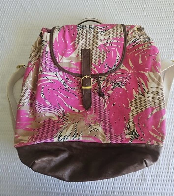 Хлопковый клапан знаменитостей большой рюкзак с розовыми коричневыми листьями - Изображение 1 из 4