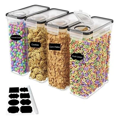 Set of 4 L Airtight Storage Containers Cereal Food Dry Kitchen Pantry Dispenser