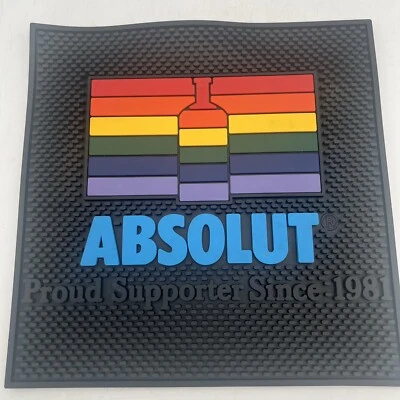 RARE Absolut Vodka Rainbow Proud LGBTQ PRIDE Rubber Bar Spill Dry Mat 14” Square - Image 1 of 4