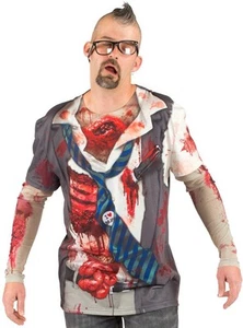 ZOMBIE Costume T-Shirt Allover Print Longsleeve Tee S-2XL - Picture 1 of 2