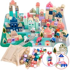 115 bunte Holz Bauklötze Holz-Bausteine für Kinder KP8464 Lernspielzeug Holz Neu