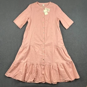 Abito LINTICO donna XL blush rosa lino cotone maxi lungo bottoni fascia colletto - Foto 1 di 13