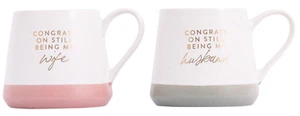 WEDDING ANNIVERSARY MUGS SET Mug Gifts Wife Husband Couple Coffee Cups Him Her - Picture 1 of 5