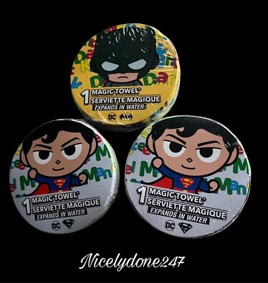 SUPER-MAN Compressed Magic Towels Kids DC Animated Super-man/Batman Lot of 3 New - Image 1 of 2