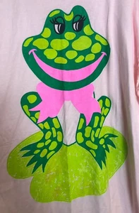 vtg 80S FROG Lilly Pad Nightgown One Size Pink T-Shirt Short Slv DOUBLE ZZ - Picture 1 of 7
