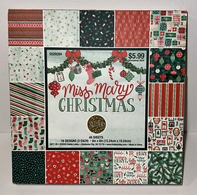 Miss Mary Christmas Glitter Paper Pad 48 Sheets 16 Designs (3 each) 6x6 in NEW! - Image 1 of 4