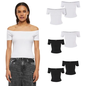 Urban Classics Ladies Organic Off Shoulder Rib Tee 2-Pack Damen T-Shirt Top Neu - Picture 1 of 40