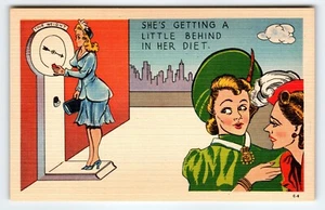 She's Getting a Little Behind in Her Diet Postcard - C-6 Linen Postcard - 1940's - Picture 1 of 2