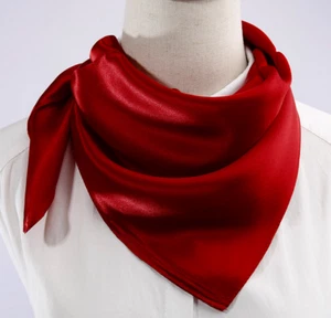 Bufanda cuadrada pequeña 100 % seda 20" para mujer color sólido rojo vino MY1 - Imagen 1 de 3