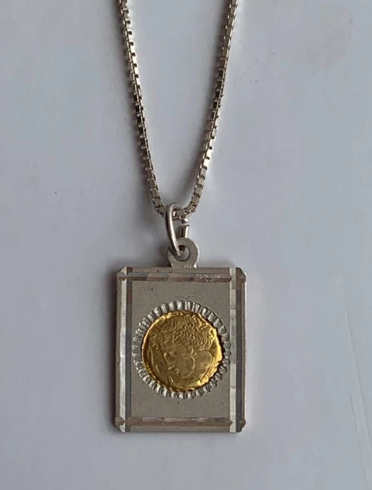 COLLANA IN ARGENTO 925 CON MONETA  IN ORO 8K - Immagine 1 di 4