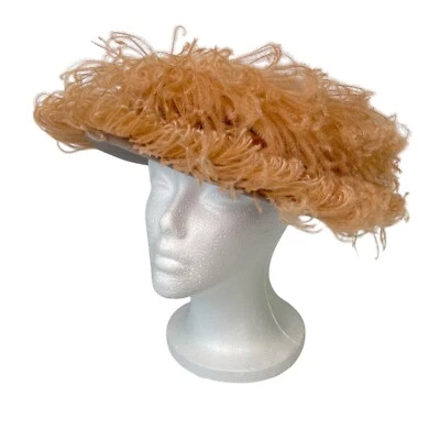Antiguo sombrero de sombrerería vintage melocotón avestruz plumas años 50 sin marca Foto 1 de 4