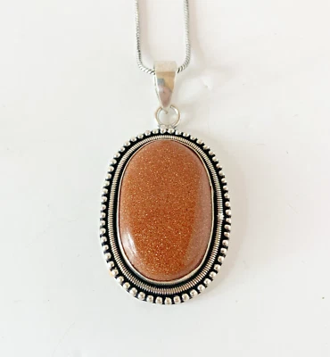 NUEVO Colgante Piedra Sol Roja En Collar Cadena Plata Alemana 20" Foto 1 de 4