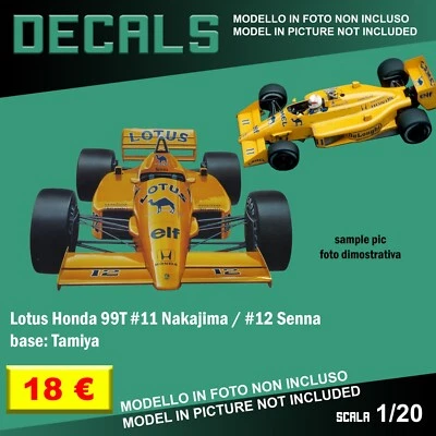 DECALS F1 Honda 99T #11 #12 Nakajima Ayrton Senna decal repro Tamiya 1/20 1 20 - Immagine 1 di 2