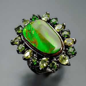 fine Art 7ct+ Natural Ammolite Ring 925 Sterling Silver Size 7 /R350592