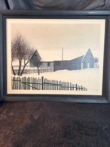 Vintage Winter Wonderland Landschaft Jacques Deperthe Bauernhaus ~~seltener Fund~~ - Bild 1 von 13