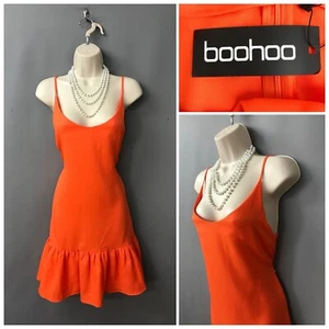 NEW Boohoo Strappy Drop Hem Swing Orange Dress UK 10 EUR 38 US 6 - Picture 1 of 12