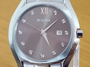 Mens Slim Bulova Genuine Diamond ct Charcoal Gents Date Suit Watch 96D122 - Picture 1 of 10