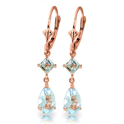 4.5 Carat 14K Solid Rose Gold Leverback Earrings Aquamarine - Image 1 of 4