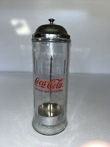 Vintage 1992 Coca Cola Glass Straw Holder Dispenser