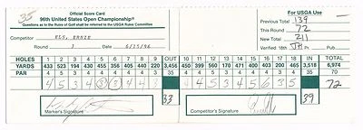 Ernie Els 1996 Torneio Aberto dos EUA Cartão de Pontuação de Golfe Usado Autógrafo Oakland Hills - Imagem 1 de 2