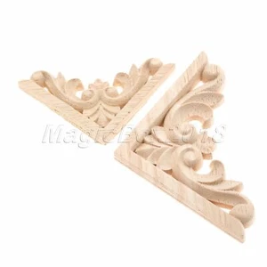 Unpainted Wood Carved Corner Decal Onlay Applique Frame Furniture Decor 1pc/4pcs - Picture 1 of 12