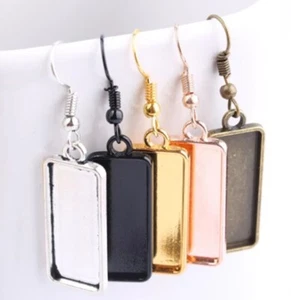 Rectangle Cabochon Earring Base Blank Setting Bezel Tray Findings Jewellery UK - Picture 1 of 13