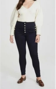 J Brand Natasha High Rise Dark Blue Jeans Gold Buttons Size 36 Inseam 30 EUC - Picture 1 of 4