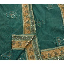 Sanskriti Vintage Indian Sarees Net Mesh Embroidered Fabric Premium Ethnic Sari