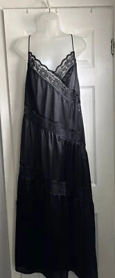 VTG Nylon Nightgown Pollinaise Black Tiered Lace Sweep Sexy Size 2XL 22/24 - Image 1 of 4