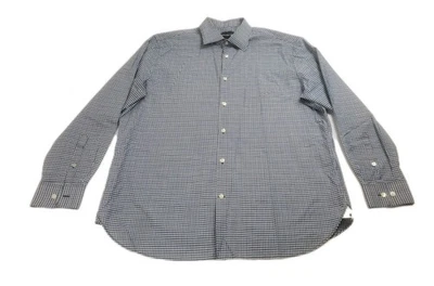 John Varvatos 男式大号 16 1/2,32/33 蓝色格子标准版格纹正装衬衫 — 第 1/4 张图片