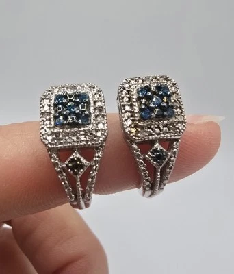 Дизайнерские серьги с бриллиантами сине-белые 925 SUN с пирсингом - Изображение 1 из 4