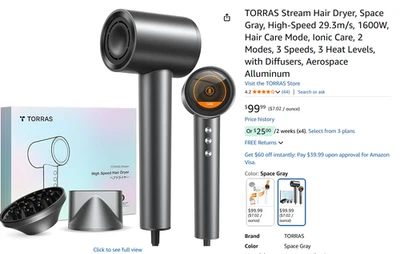 Secador de cabelo de alta velocidade - Torras Stream - Cinza - Selado de fábrica - Imagem 1 de 4