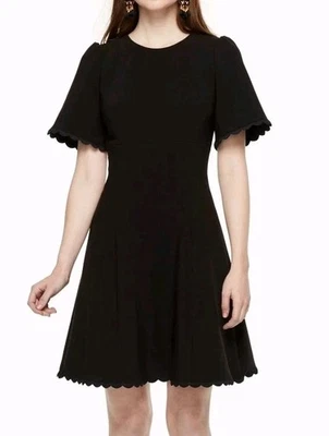 Kate Spade NY NWT Size 12 Rambling Roses Scallop Crepe Swing Dress Black LBD - Image 1 of 4