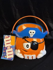 Rare Vntg 1999 M&M's Orange Pirate Halloween Trick or Treat Pail Bucket w/ Tag - Picture 1 of 5
