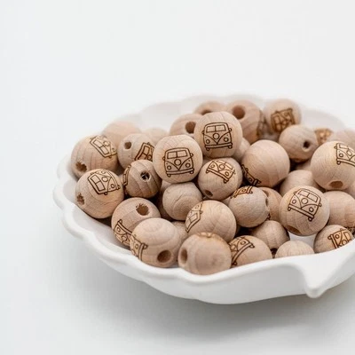 Perla in legno incisione fatta a mano "Bulli" 12mm/15mm - Immagine 1 di 2