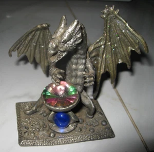 Dragon Guarding Crystal Cauldron Unbranded Pewter Dragon Figure w/ Glitter Wings - Picture 1 of 11