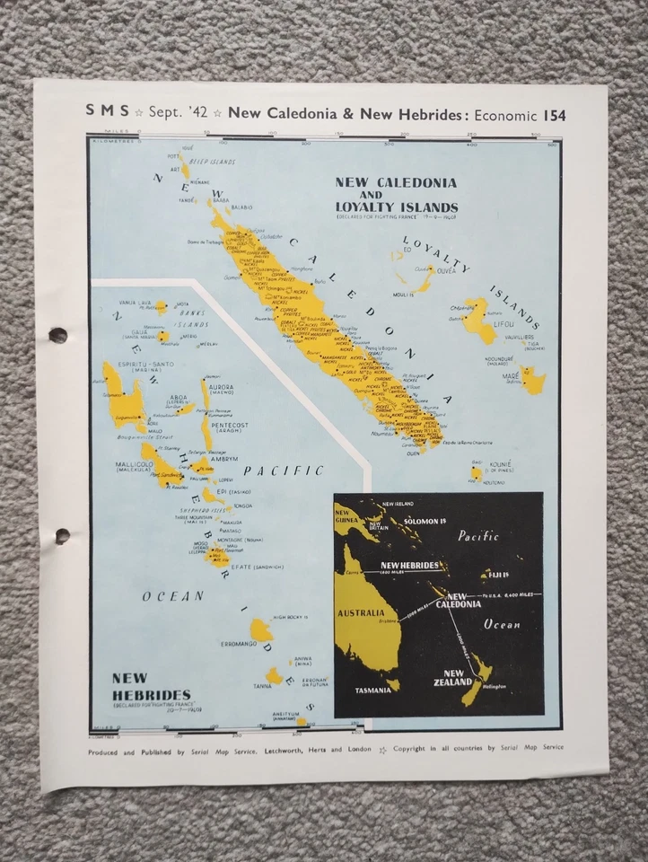 New Caledonia & New Hebrides - 1942 Vintage WW2 Serial Map Service Map - Image 1 of 1