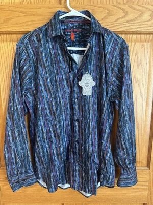 NUEVO CON ETIQUETAS Camisa Visconti Negra Para Hombres Pequeña Manga Larga Chevron Vertical Rayas Colorida Foto 1 de 4