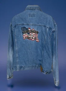 Harley Davidson Mens American Flag Milwaukee, Wi Jean Truckers Coat Sz XXL 2XL - Picture 1 of 11